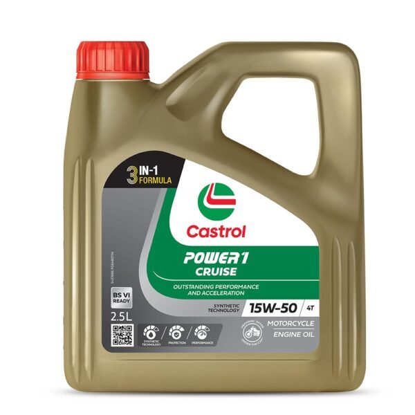 Castrol POWER1 CRUISE 15W-50 4T Synthetic Engine Oil for Bikes | With 3-in-1 Synthetic Technology | Meant for High Performance Bikes | BS VI Ready | 2.5 L