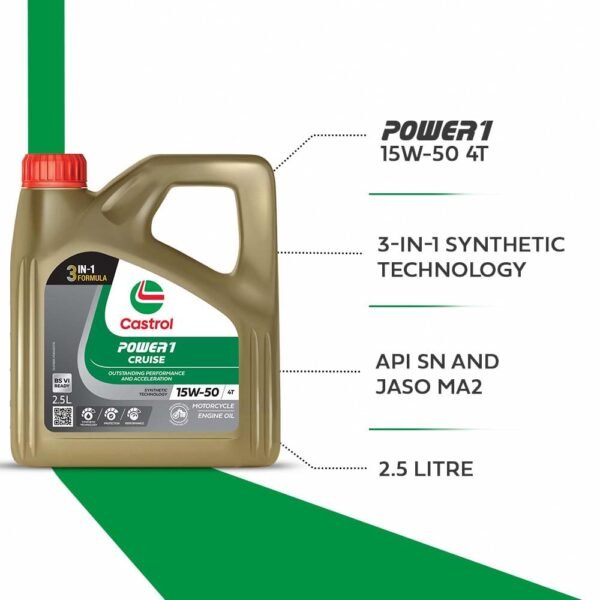 Castrol POWER1 CRUISE 15W-50 4T Synthetic Engine Oil for Bikes | With 3-in-1 Synthetic Technology | Meant for High Performance Bikes | BS VI Ready | 2.5 L - Image 6